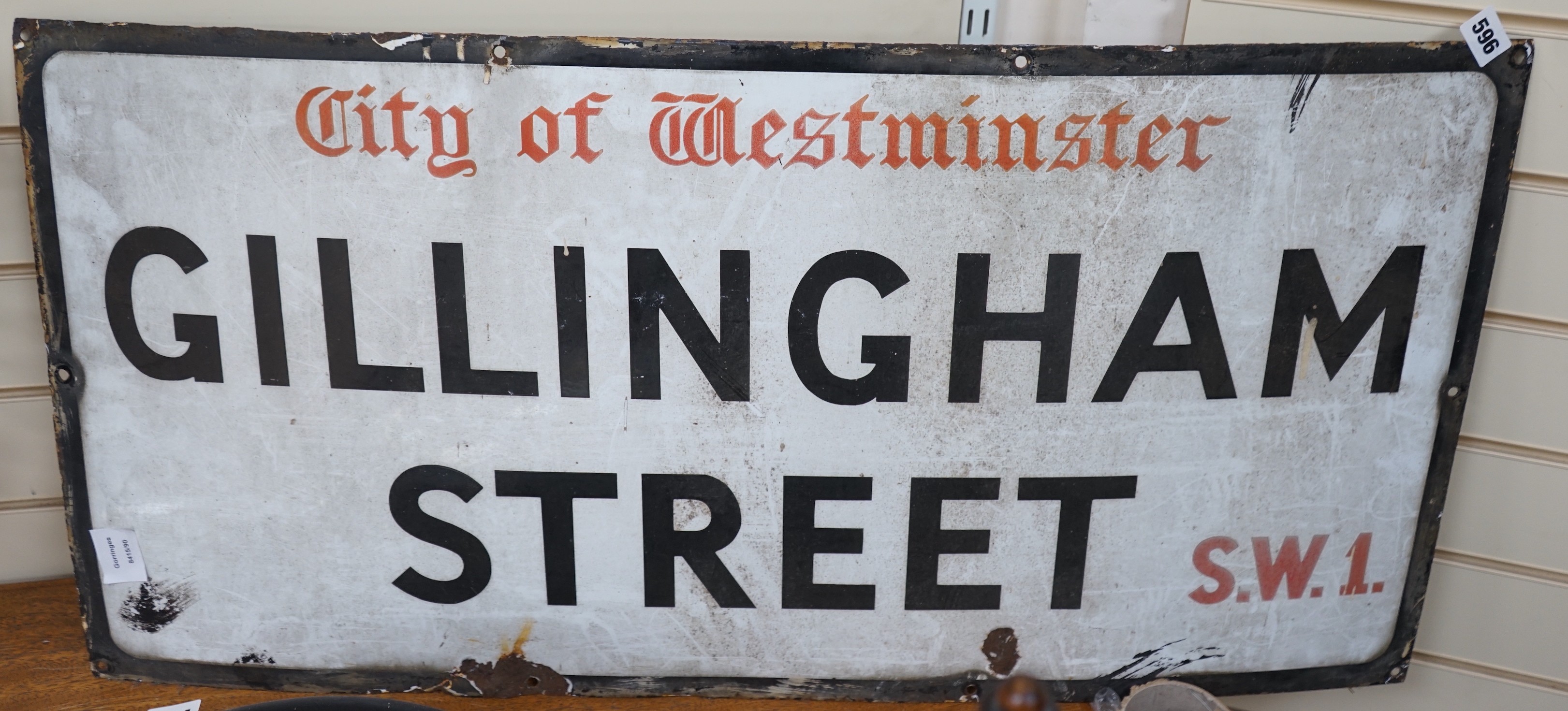 A City of Westminster ‘Gillingham Street’ enamelled road sign, 46x92cm